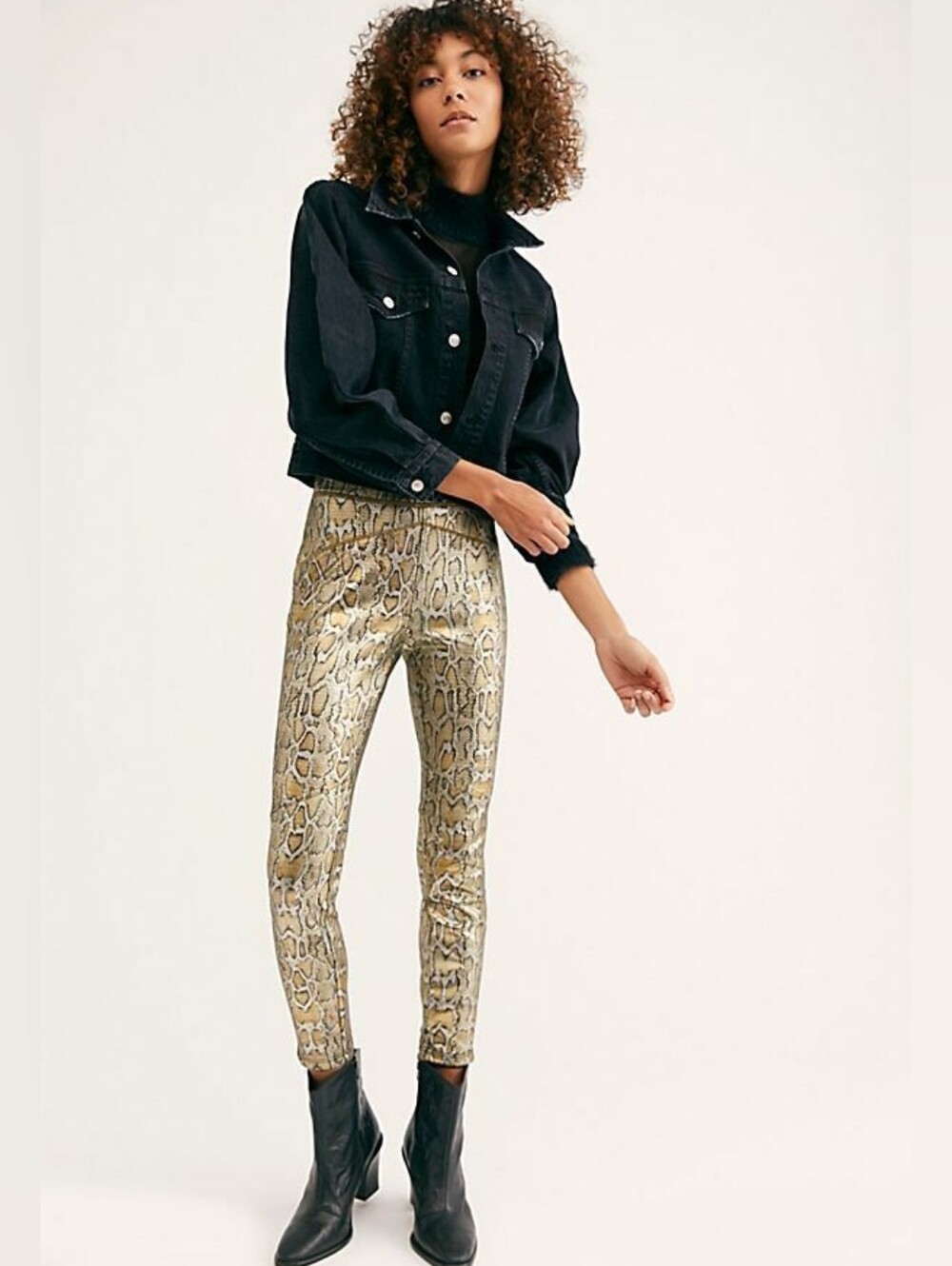 Free People Gold Rio Python Vegan Skinny Moto Pull On Leggings Pants In S NWT
